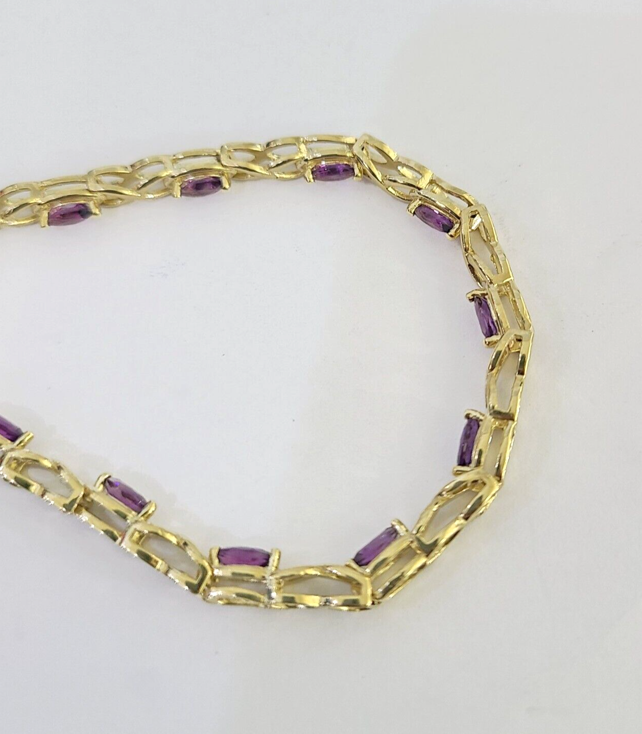 Real 10K Yellow Gold Purple Tennis Bracelet 4mm 7.5 Inches 10kt Gold