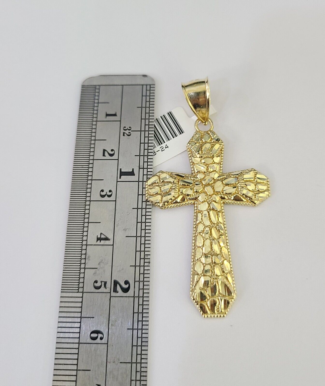 Solid 10k Gold Cuban Curb Chain Nugget Cross Pendant 6mm 20"-30" SET Necklace Two-tone