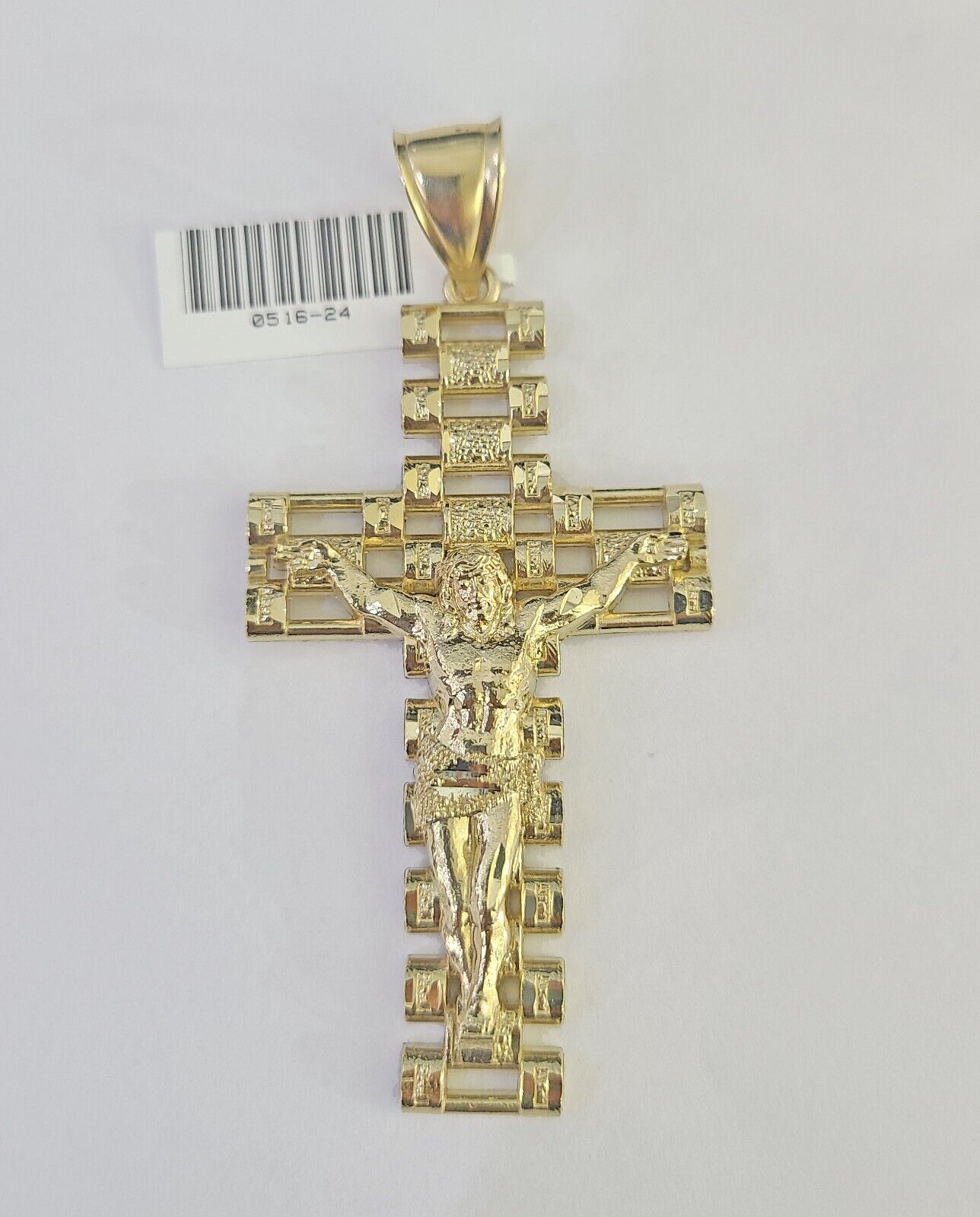 Real 10K Jesus Cross Pendant 3" Yellow Gold Charm Genuine 10kt