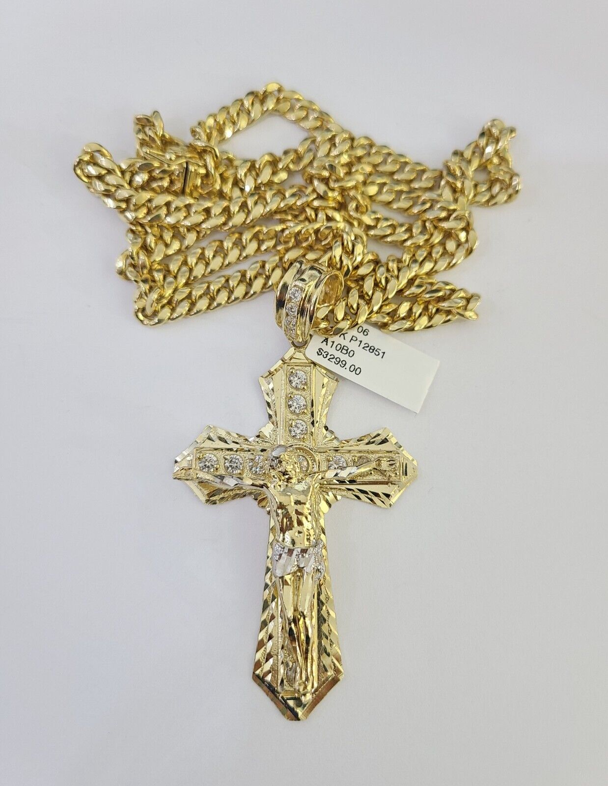 10K Miami Cuban Link Chain Jesus Cross Pendent Charm 6mm 20"-30" Necklace