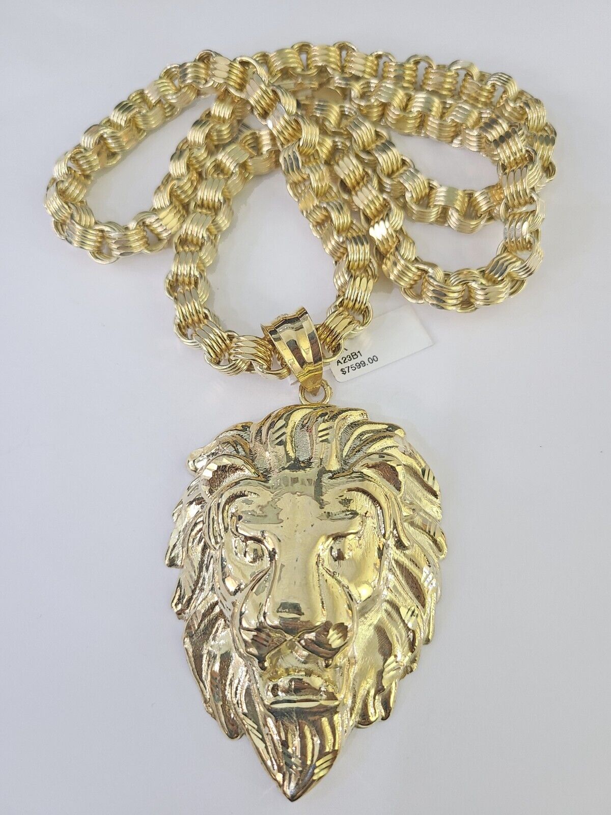 10k Gold Byzantine Necklace Lion Charm 20-30 inches 9mm REAL Yellow SET Chain