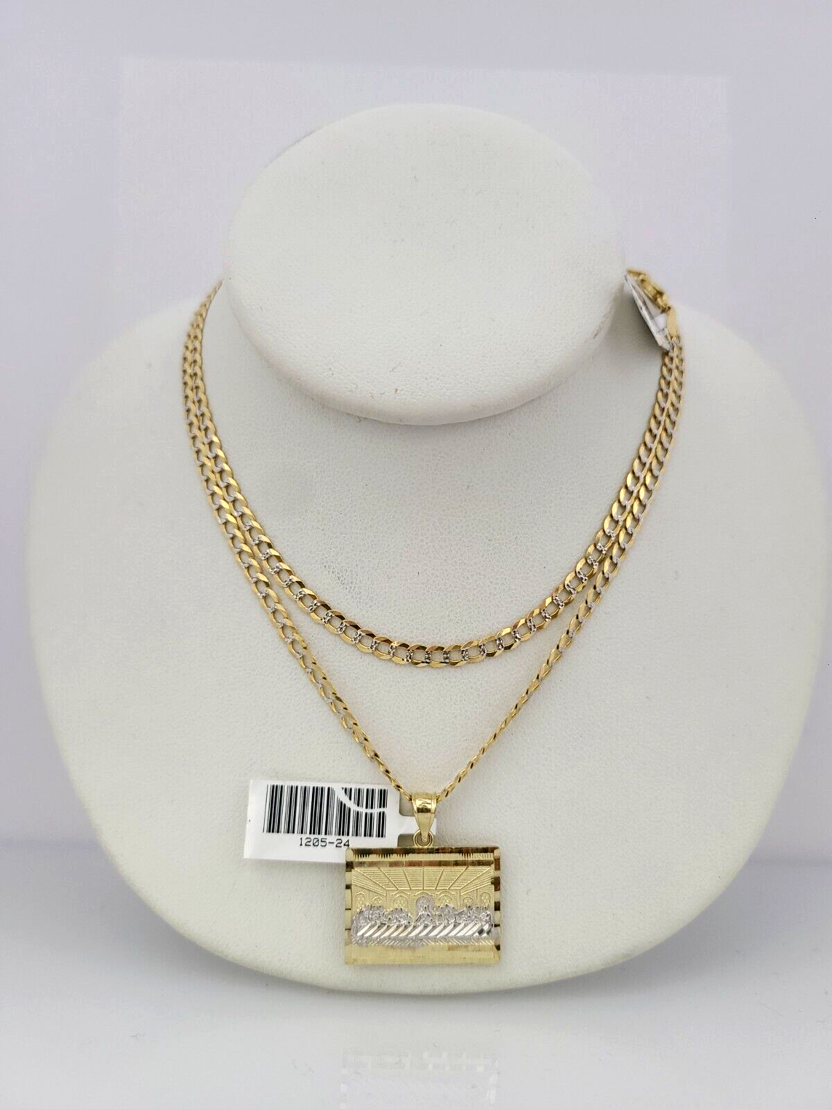 10k Gold Solid Cuban Curb Chain Necklace Last Supper Pendant Set 3mm 18"-26"