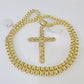 10k Gold Byzantine Box Necklace Jesus Cross Charm 18"-26" SET Yellow Real