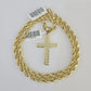 Real 10k Rope Chain Jesus Cross Charm Necklace Pendant Set 5mm 20"-30" Inch Gold