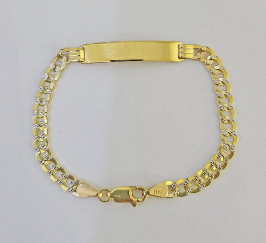 REAL 10K Gold ID Bracelet Kids Baby Diamond Cuts Cuban Curb Link