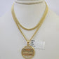 10K Gold Miami Cuban Chain Mayan Calendar 18"-28" 3mm Pendant Necklace SET