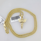 10k Gold Miami Cuban Chain Praying Angel Charm Pendant 3mm 18-28in Necklace Set