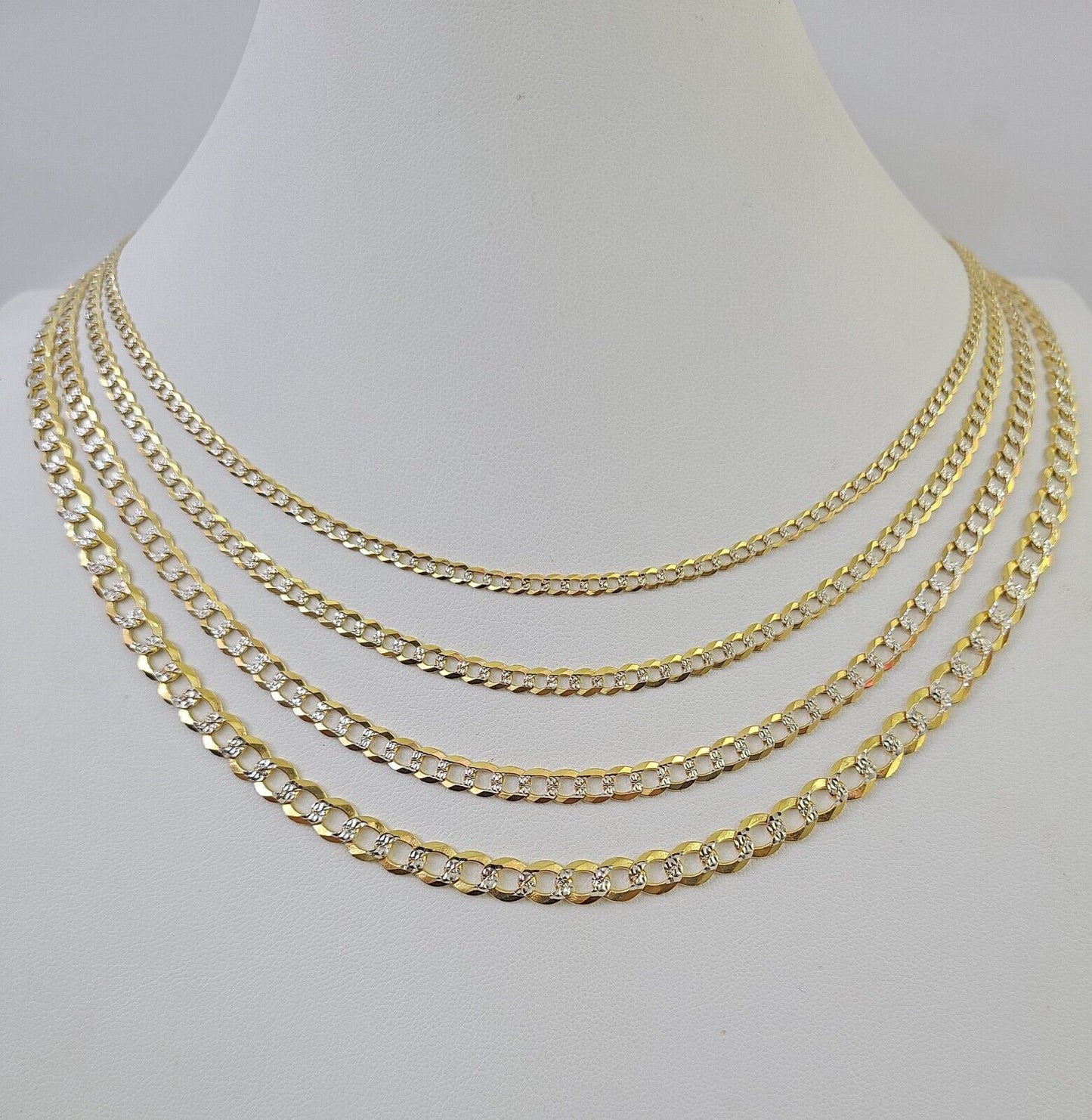 10k Gold Cuban Curb Necklace Chain 3mm-6mm 18-28 Inches 10kt Yellow Diamond Cuts