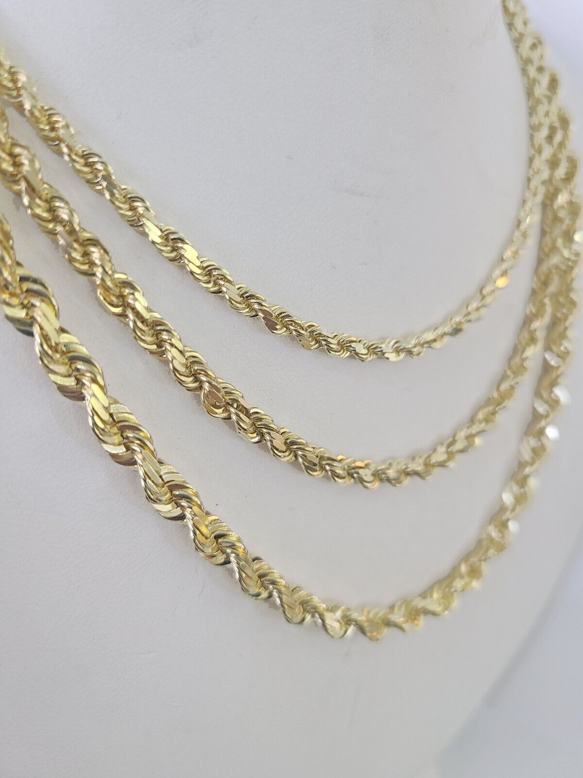 10k Solid Rope Chain Yellow Gold Necklace 4mm 5mm 6mm 20-30Inches Real Men Women
