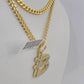 10k Miami Cuban Chain B Diamond Charm Set 4mm 18-26"Yellow Gold Necklace Pendant