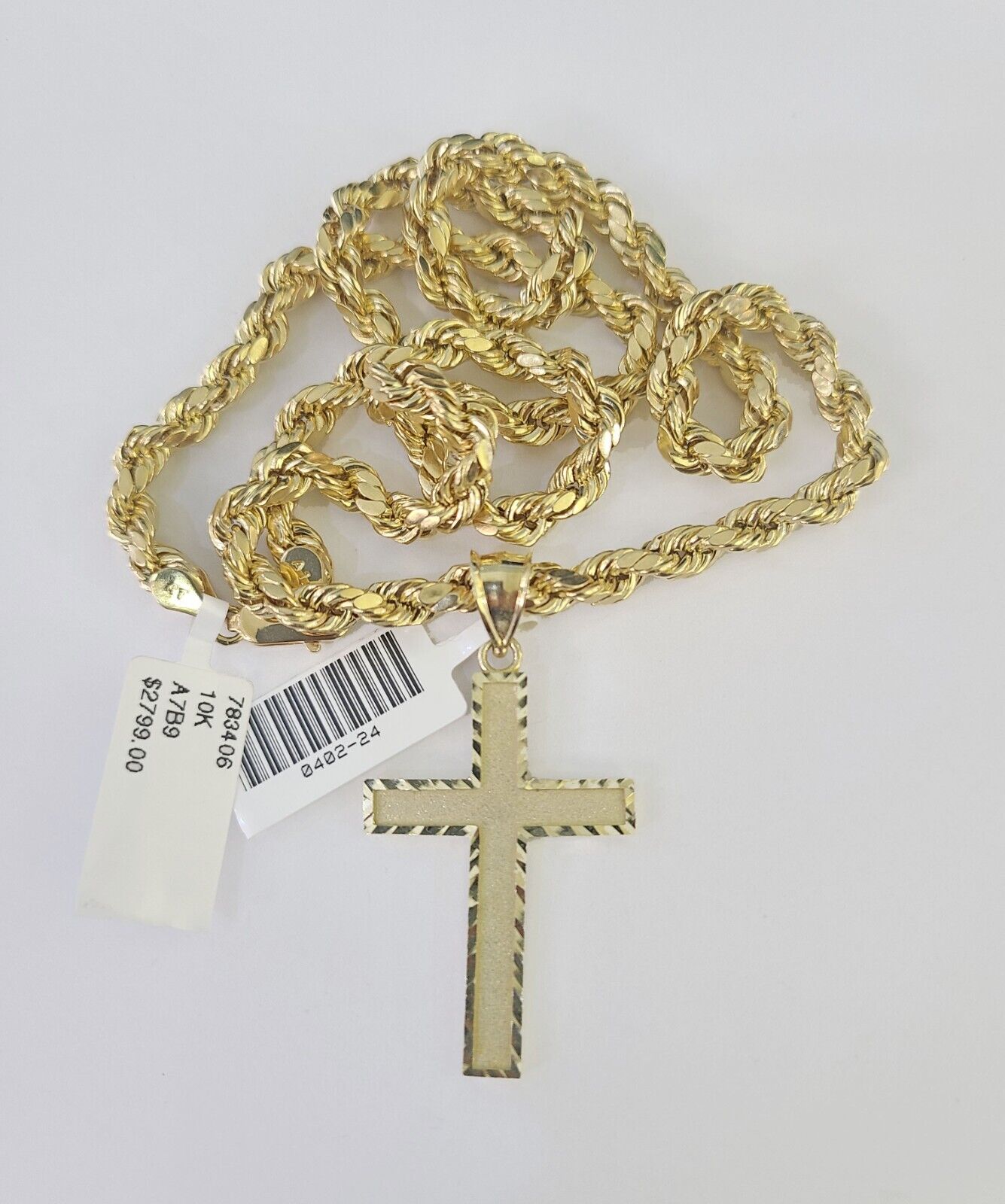 Real 10k Rope Chain Jesus Cross Charm Necklace Pendant Set 5mm 20"-30" Inch Gold