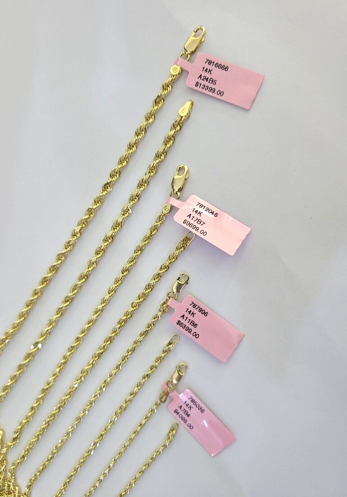 Real 14k Gold Rope Chain Necklace 2mm 2.5mm 3mm 4mm Yellow 14kt Men Women