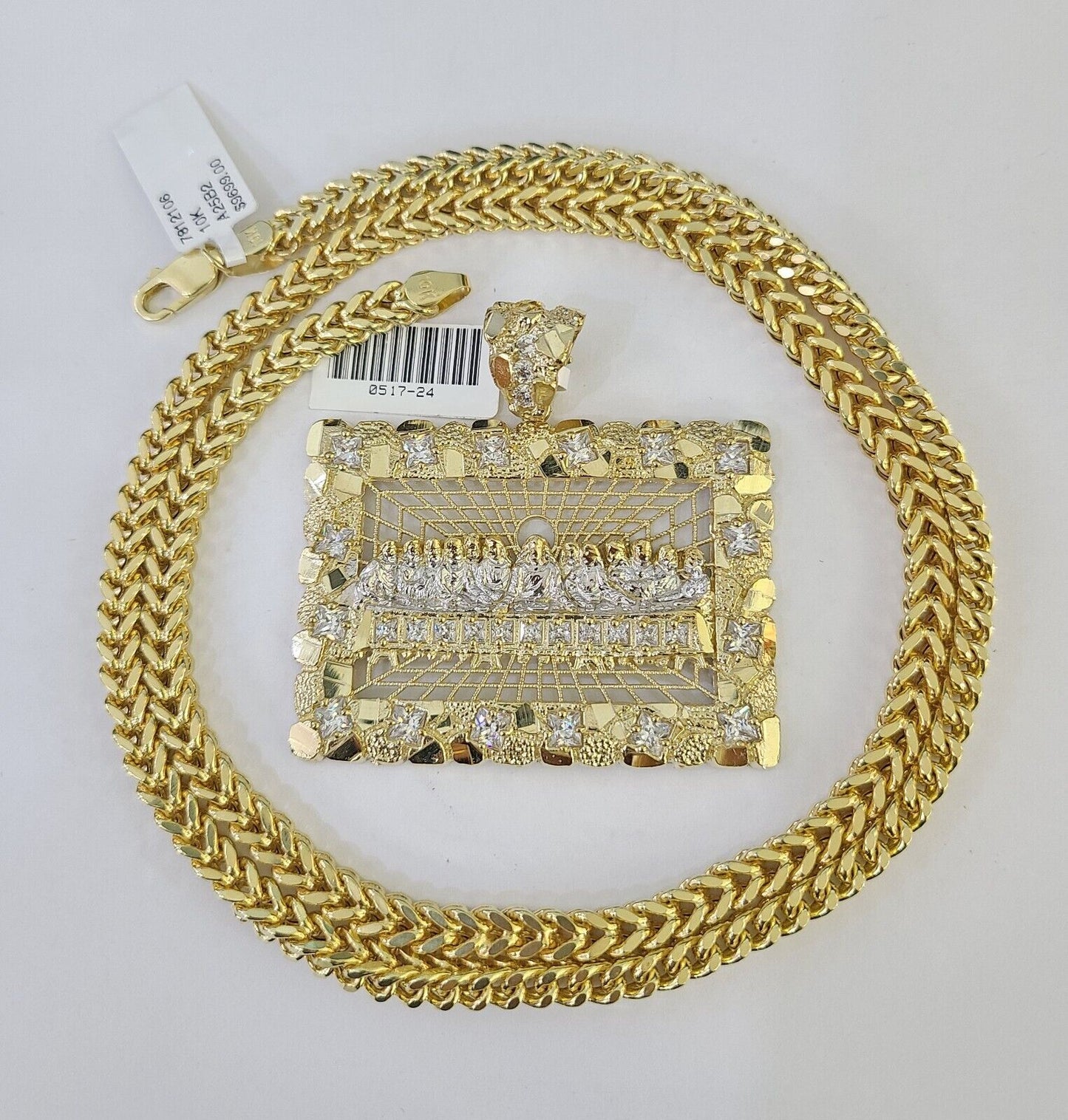 10K Franco Chain Last Supper Pendant Charm Necklace 20"-26" 5mm Gold SET Yellow