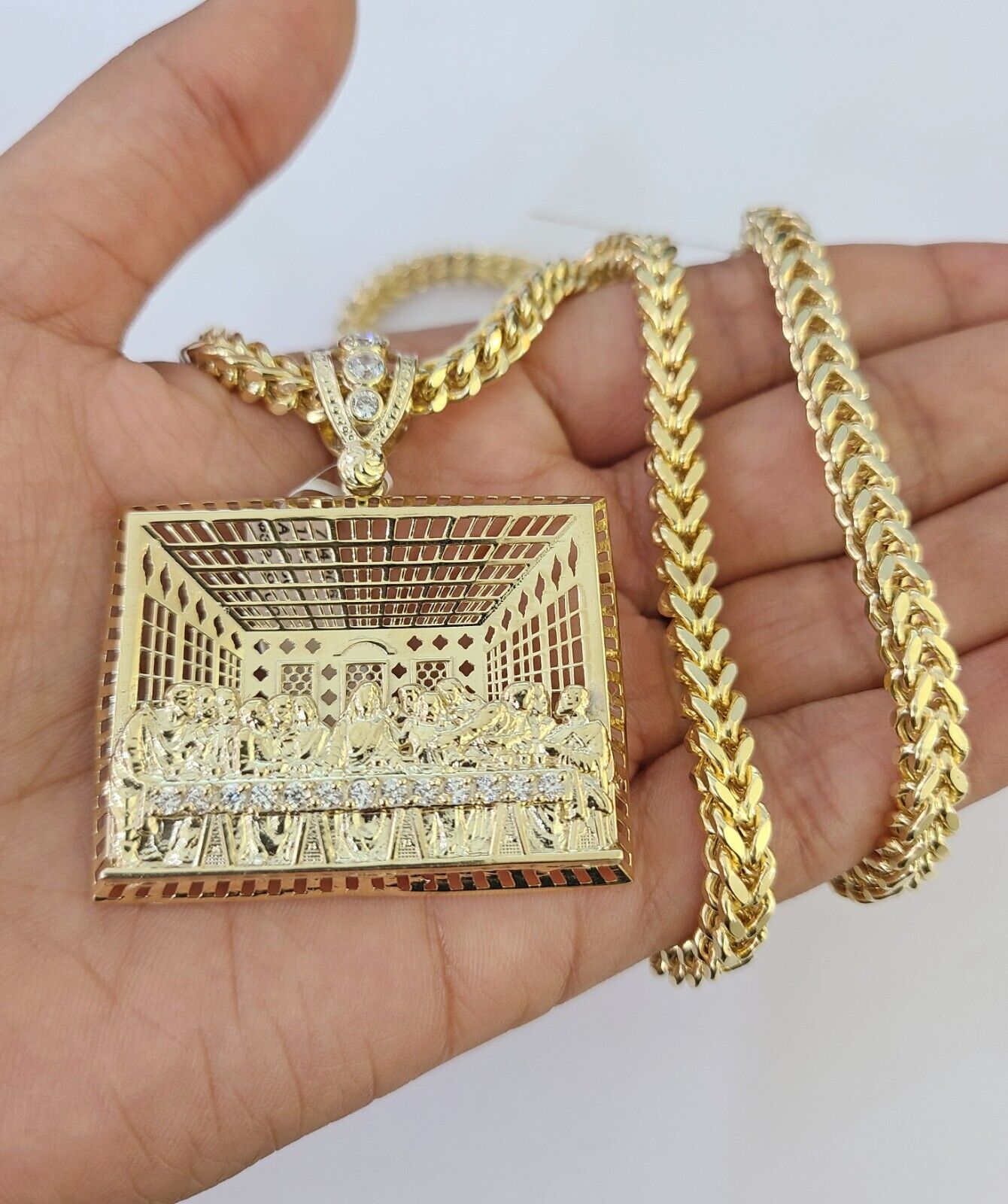 10K Franco Chain Last Supper Pendant Charm Necklace 20"-26" 5mm Gold SET Yellow