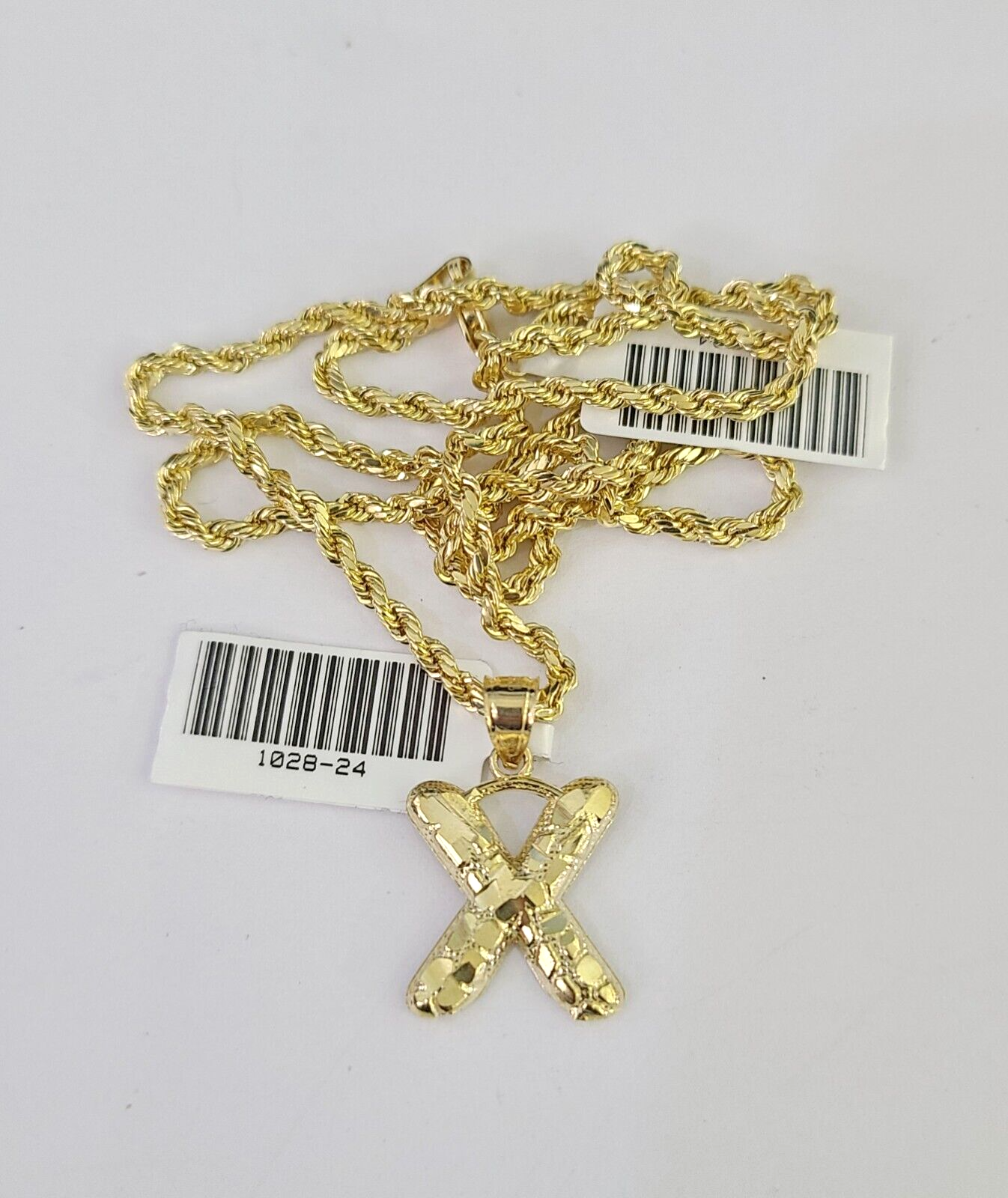 10k Gold Initial X Charm Rope Chain 16"-26" 2.5mm SET Necklace Alphabet Pendant