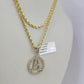 10k 3mm Rope Chain A Diamond Pendant Alphabet 18"-30" Gold Set Charm Necklace