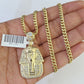 10k Miami Cuban Chain Pharaoh Charm Set 4mm 18"-28" Necklace Pendant Gold