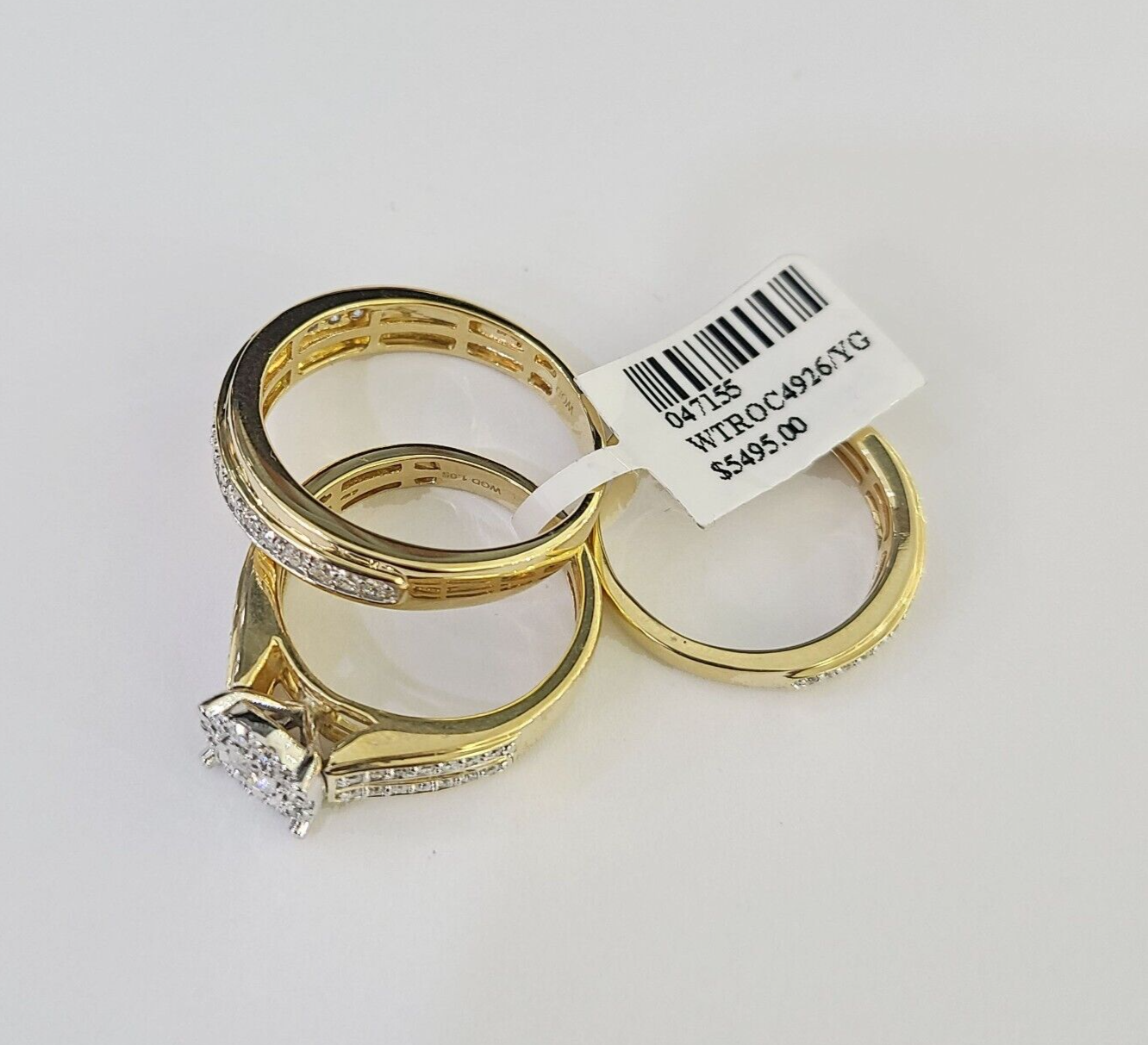 REAL 14k Diamond Ring Yellow Gold Ladies Men Trio SET Wedding Engagement Genuine