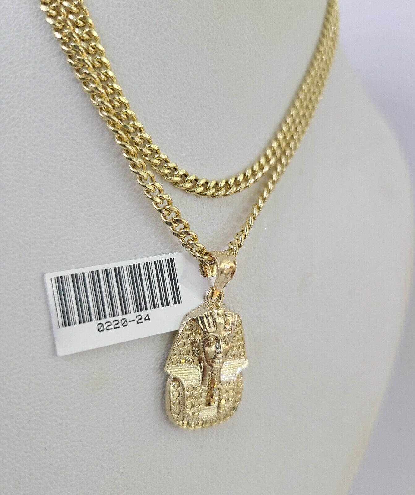 10K Gold Miami Cuban Chain Pharaoh 18"-28" 3mm REAL Pendant Necklace SET