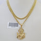 10K Gold Miami Cuban Chain Jesus Charm 18"-28" 3mm REAL Pendant Necklace SET