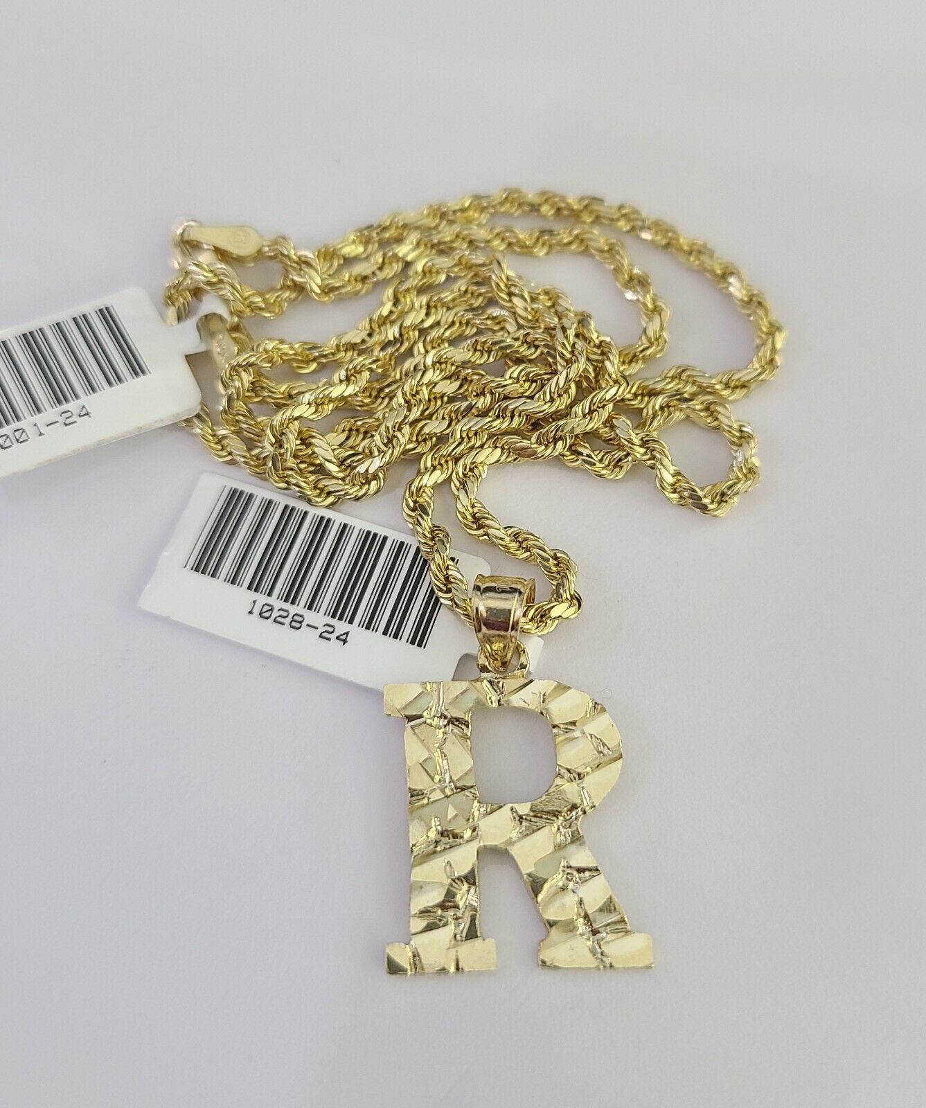 10k Gold Initial R Charm Rope Chain 16"-26" 2.5mm SET Necklace Alphabet Pendant