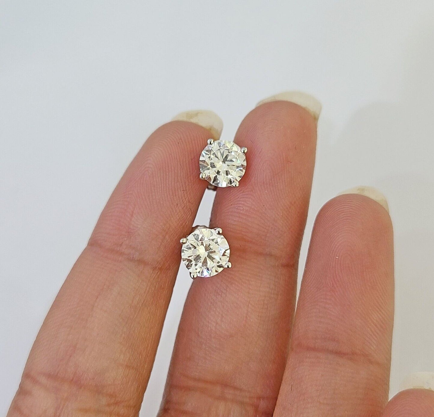 14k White gold Round Earrings Diamond screw-back Lab Created Women Men Studs