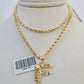 10k Gold Initial F Charm Rope Chain 16"-26" 2.5mm SET Necklace Alphabet Pendant
