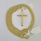 10K Gold Miami Cuban Chain INRI Jesus Cross 18"-28" 3mm Pendant Necklace SET