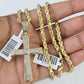 10k Solid Rope Chain Jesus Cross Charm Diamond Set 4mm 20"-28" Necklace Gold