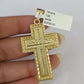 10k Gold Chain Last Supper Cross Charm Solid Cuban Curb 5mm 18"-28" Inch SET