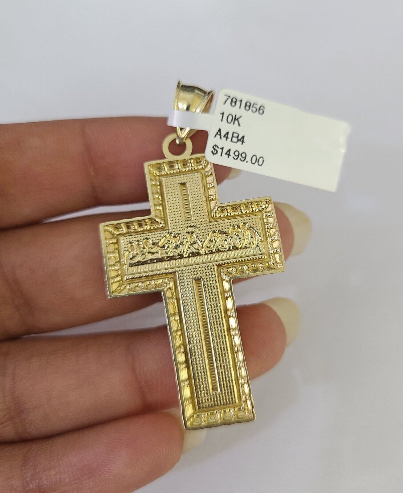 10k Gold Chain Last Supper Cross Charm Solid Cuban Curb 5mm 18"-28" Inch SET