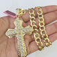 14k Solid Cuban Curb Link Chain Jesus Cross Charm Pendant 8mm 22inch YellowGold