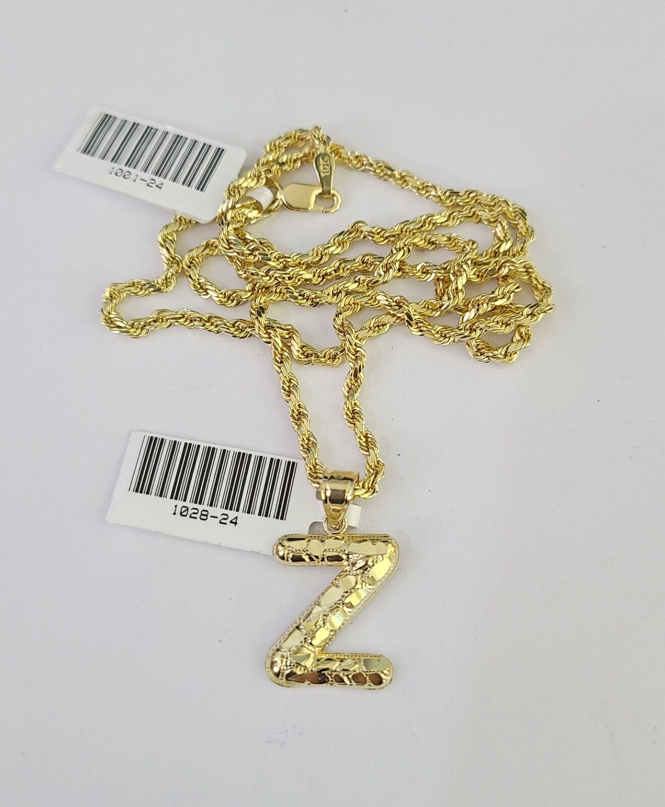 10k Gold Initial Z Charm Rope Chain 16"-26" 2.5mm SET Necklace Alphabet Pendant