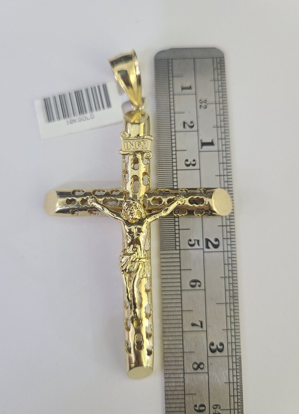 Real 10K INRI Jesus Crucifix Cross Pendant 3" Yellow Gold Charm Genuine