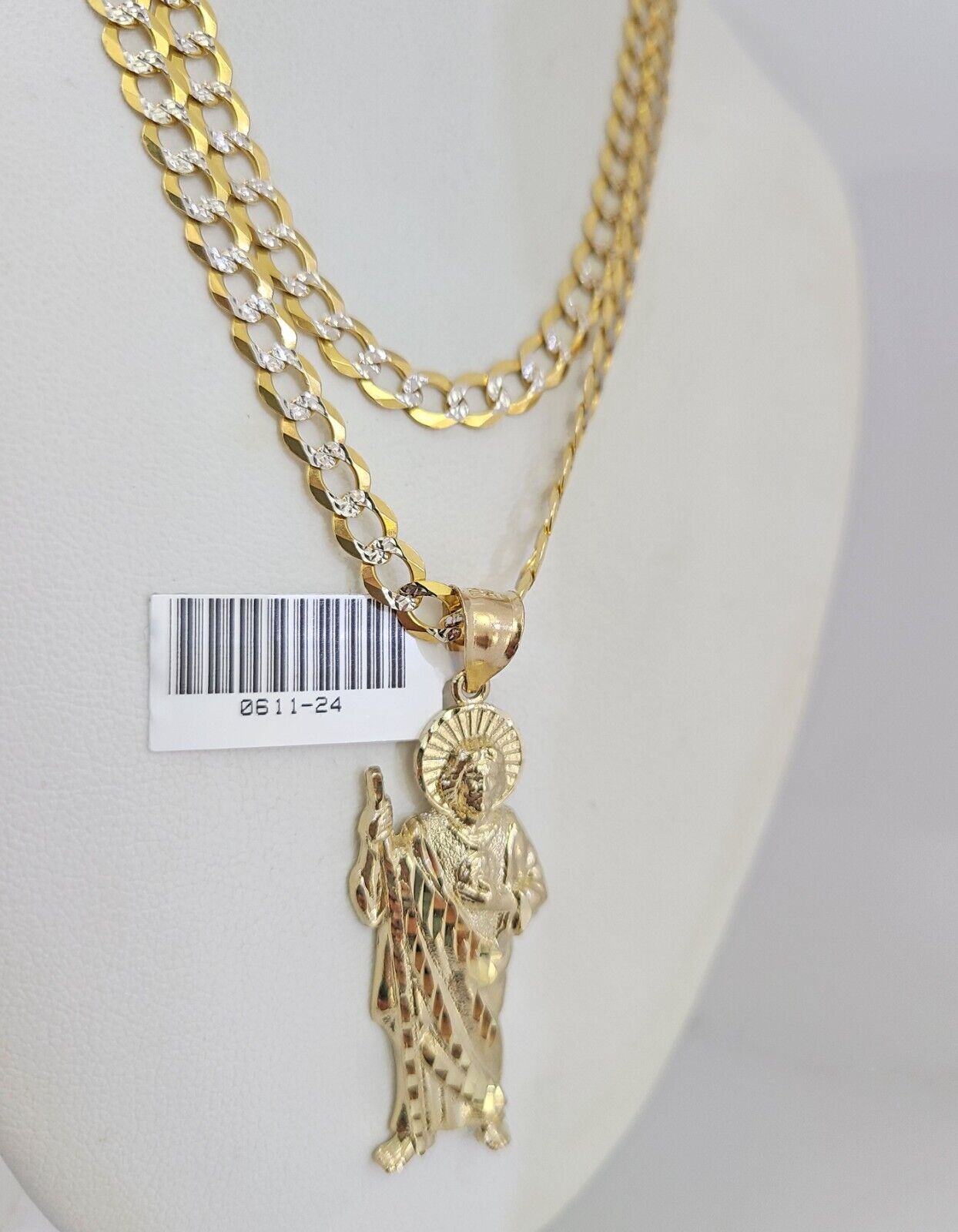 10k Gold Necklace Chain Saint Jude Charm Solid Cuban Curb 5mm 18"-28" Inch SET