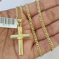 10K Gold Miami Cuban Chain Jesus Cross 18"-28" 3mm REAL Pendant Necklace SET