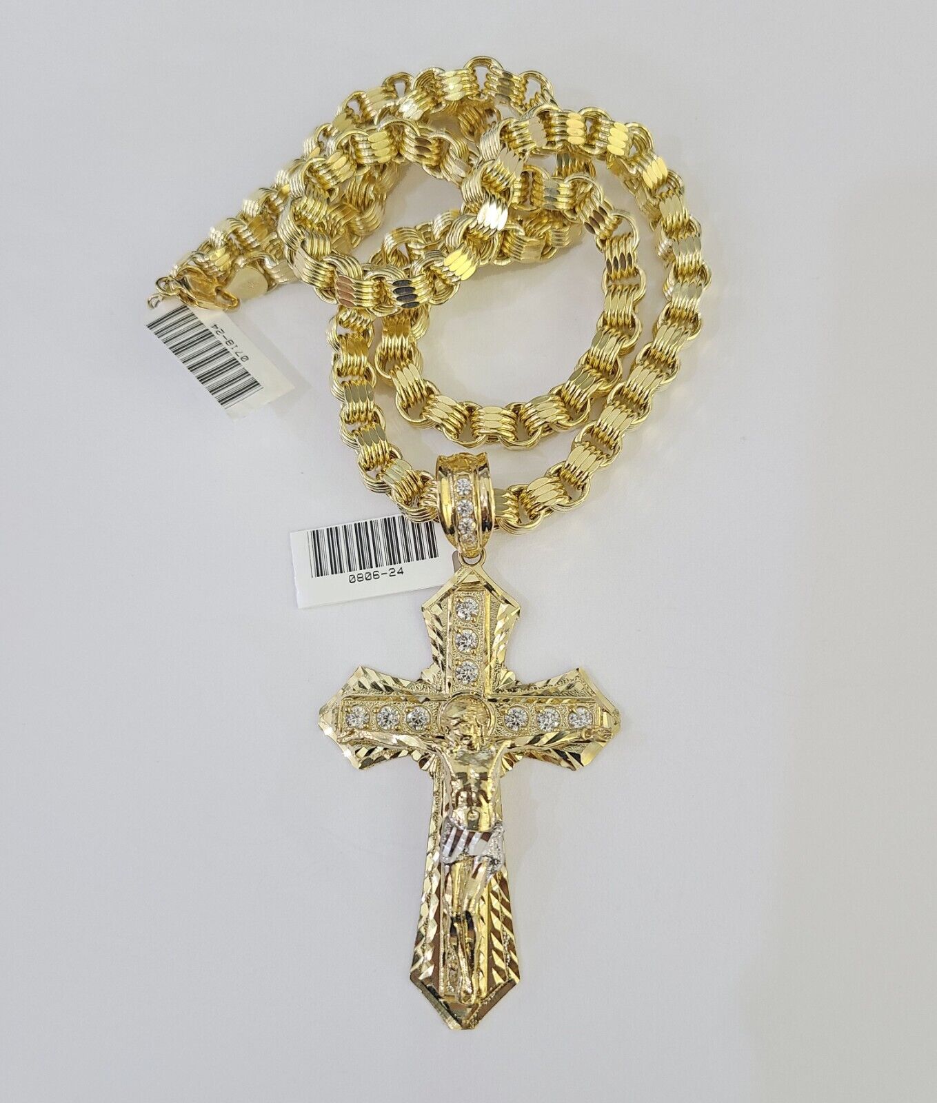 10k Gold Byzantine Necklace Jesus Cross Charm 20-30 inches 6mm SET Chain Pendant