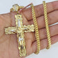 14k Gold Chain Jesus Cross Charm Solid Cuban Curb 5mm 20"-26" Inch SET Necklace