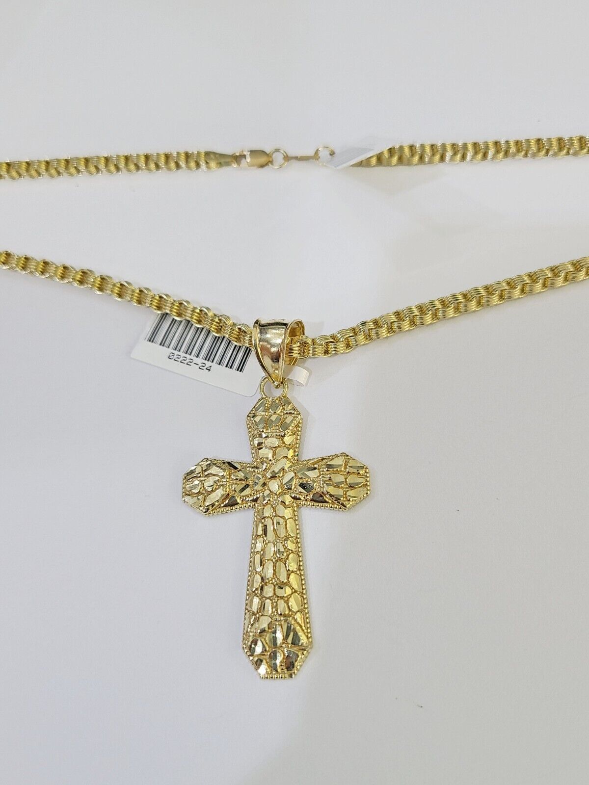 10k Gold Byzantine Necklace Jesus Cross Charm 18-26 inches 3mm SET Chain