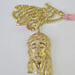 Real 14k Solid Chain Jesus Head Charm Set Miami Cuban Link 6mm Necklace Pendant