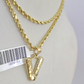 10k Gold Initial V Charm Rope Chain 16"-26" 2.5mm SET Necklace Alphabet Pendant