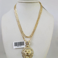 10k Gold Solid Cuban Curb Chain Roaring Lion Pendant Set 3mm 18"-26" Necklace