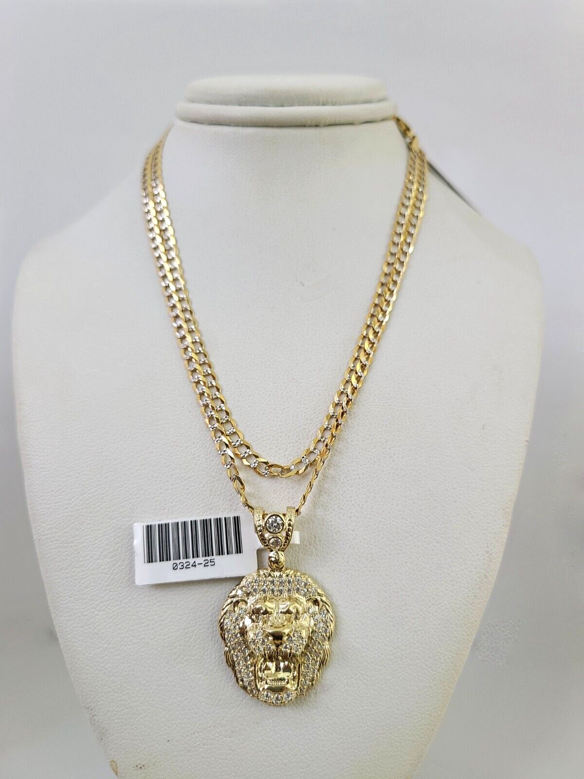 10k Gold Solid Cuban Curb Chain Roaring Lion Pendant Set 3mm 18"-26" Necklace