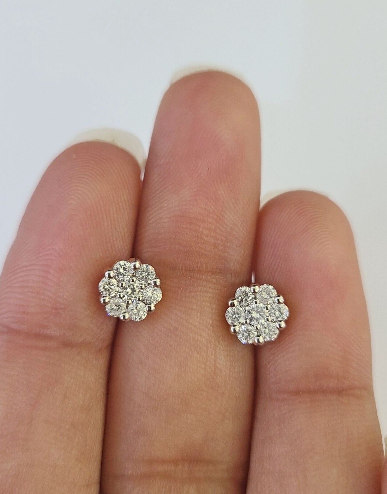 14k Diamond Flower Earrings Yellow gold Real Screw-Back Women Men Studs