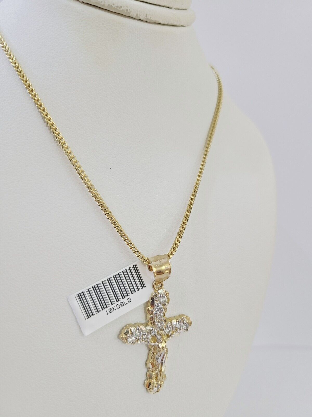 Gold 10K Franco Chain 3mm Length 18" 20" 22" 24" 26" 28" 30" & Cross Charm