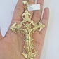 10K Crucifix Cross Pendant 4" Jesus Christ Charm Women Men Yellow Gold