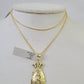 10K Solid Franco Chain Money Bag Pendant Dollar Charm Necklace 18"-24" 1.5mm