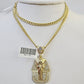 10k Miami Cuban Chain Pharaoh Charm Set 4mm 18"-28" Necklace Pendant Gold