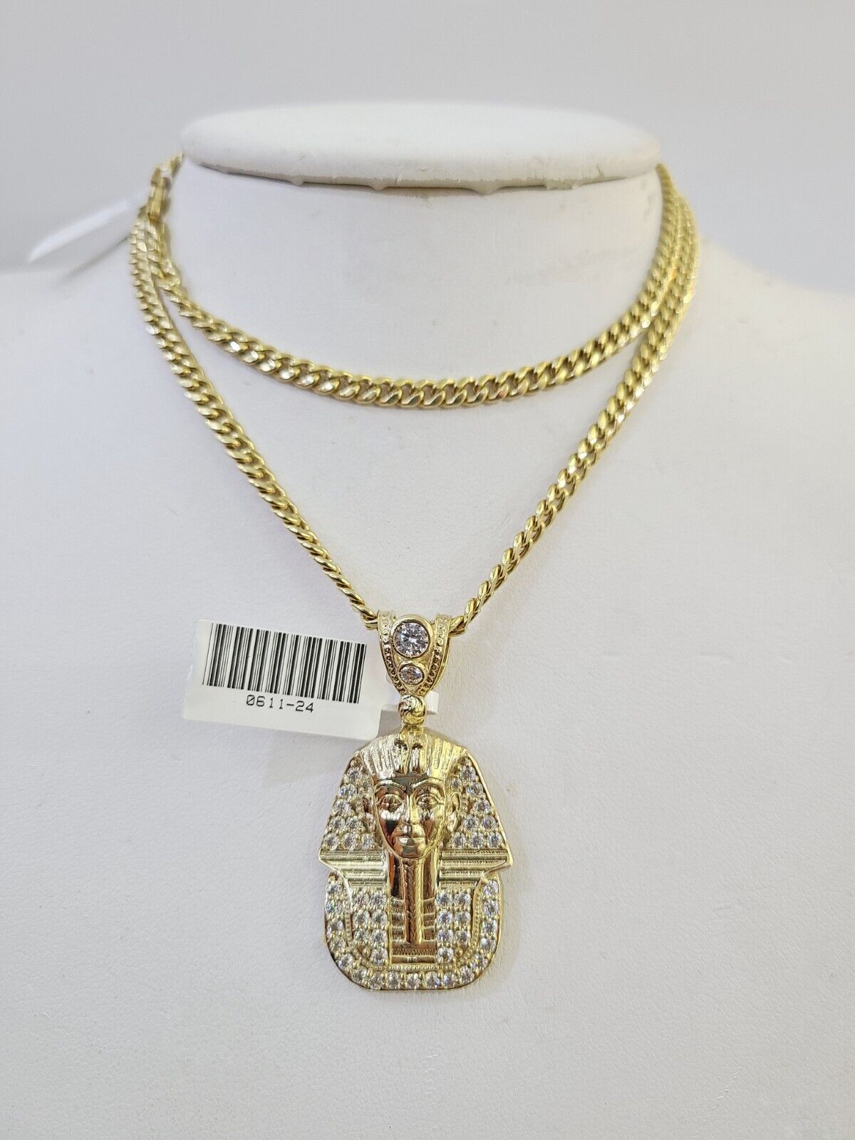 10k Miami Cuban Chain Pharaoh Charm Set 4mm 18"-28" Necklace Pendant Gold