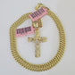 Real 14k Chain Cross Charm Set Miami Cuban Link 4mm Necklace Pendant Yellow Gold